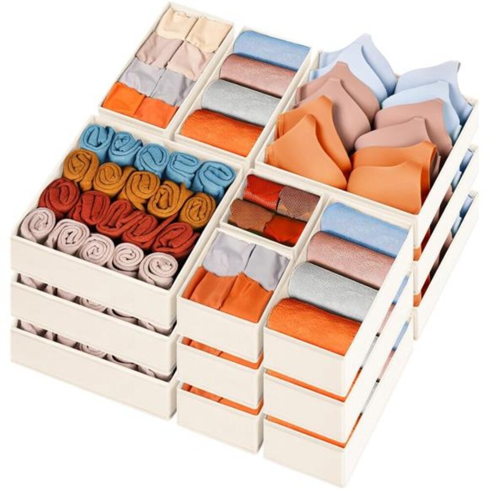 Fabric Drawer Organizer 15 Pack Closet Dresser Dividers Storage Bins Nursery